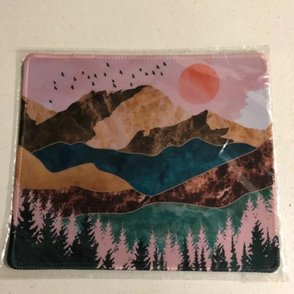 Boho Mountain Sunset Mousepad Pink Brown